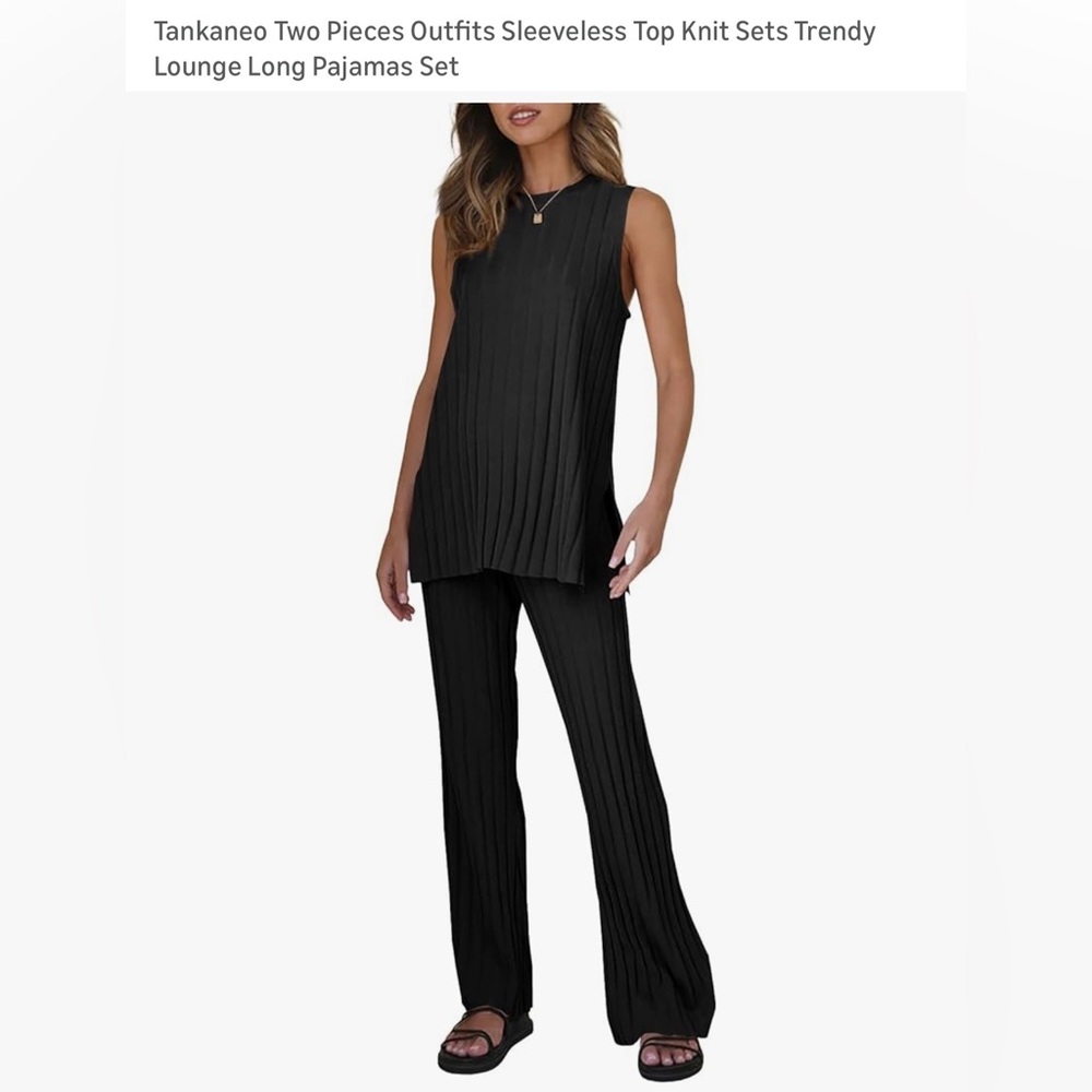 Tankaneo Two Piece Black Sleeveless Knit Lounge Set